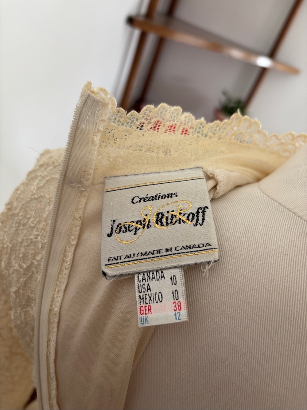 Vintage Joseph Ribkoff Cream Lace Mesh Wide Leg Jumpsuit - Picture 7 of 8